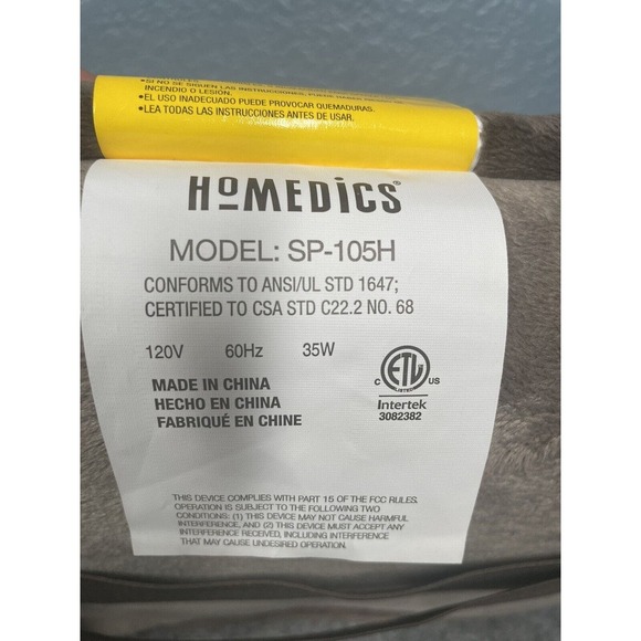 HOMEDICS Pillow Shiatsu Massager SP-105H Neck Back Heated Portable Brown - Picture 5 of 5